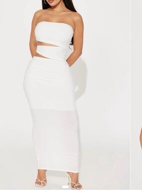 Strapless White Cutout Maxi Dress